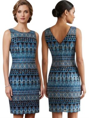 WHBM Embroidered Geometric Sheath Dress - Size 10